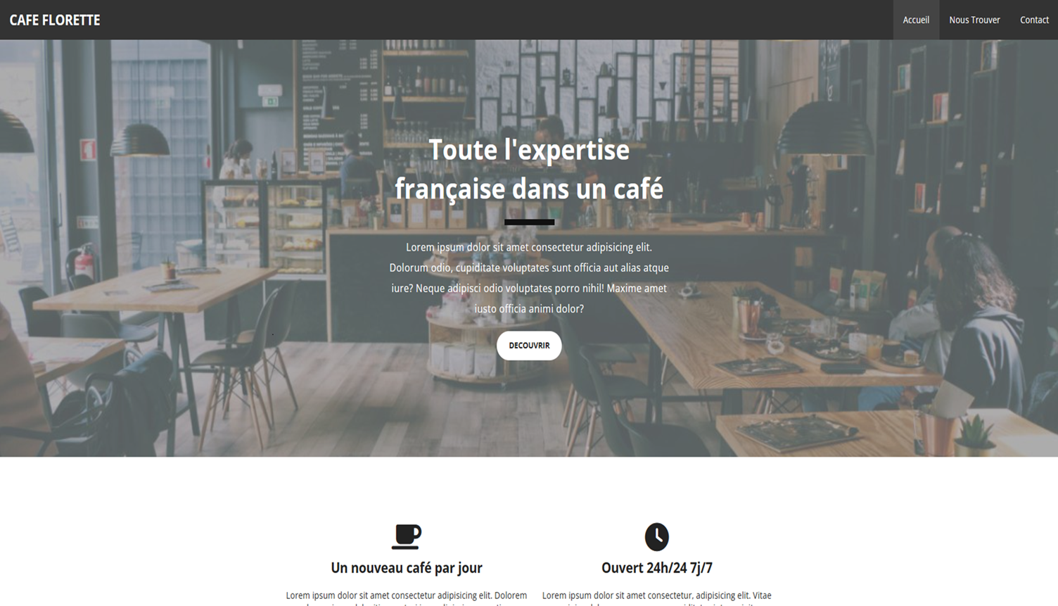 Capture d'écran du site vitrine Café Florette